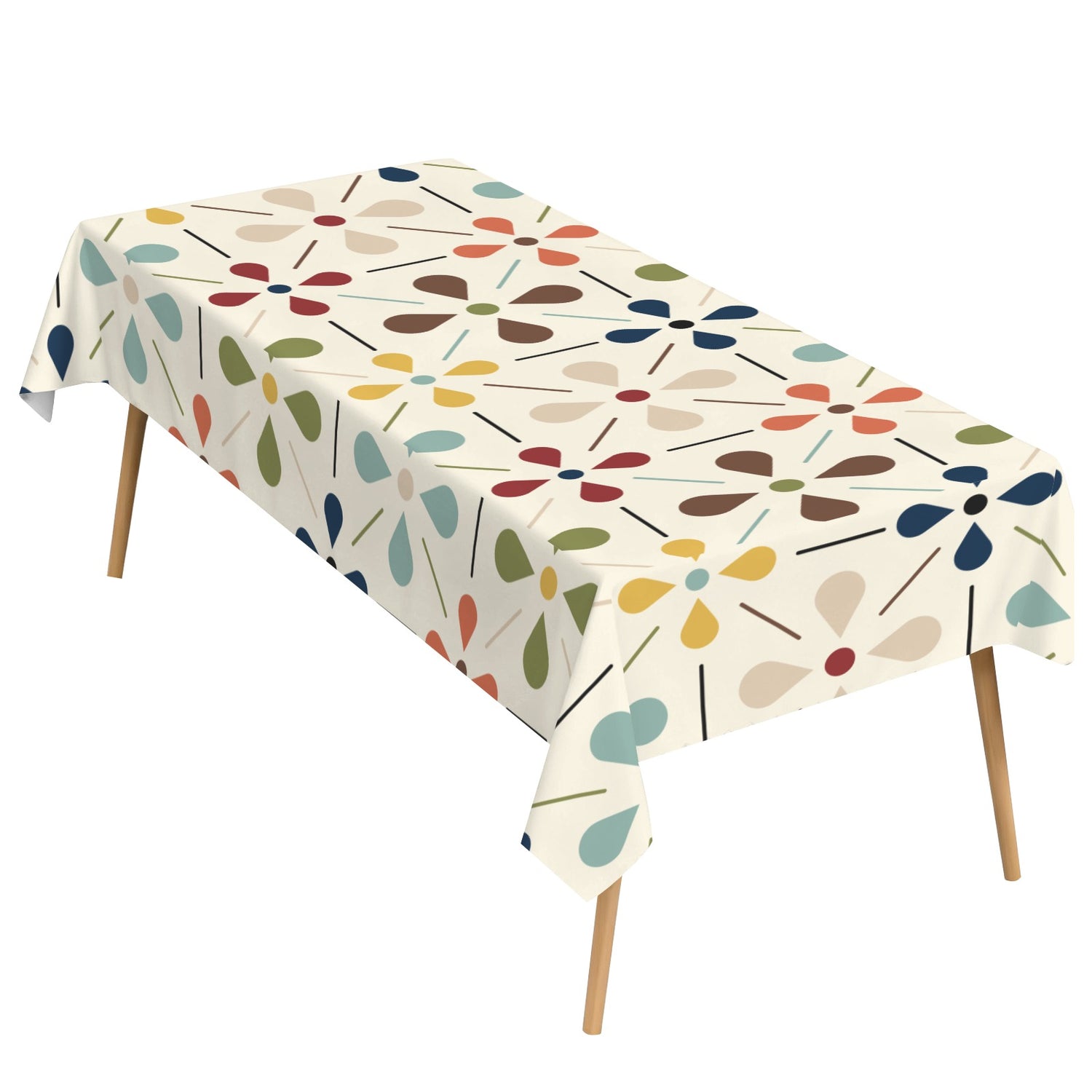 Scandinavian Danish Floral Mid Century Retro Rectangle Tablecloth