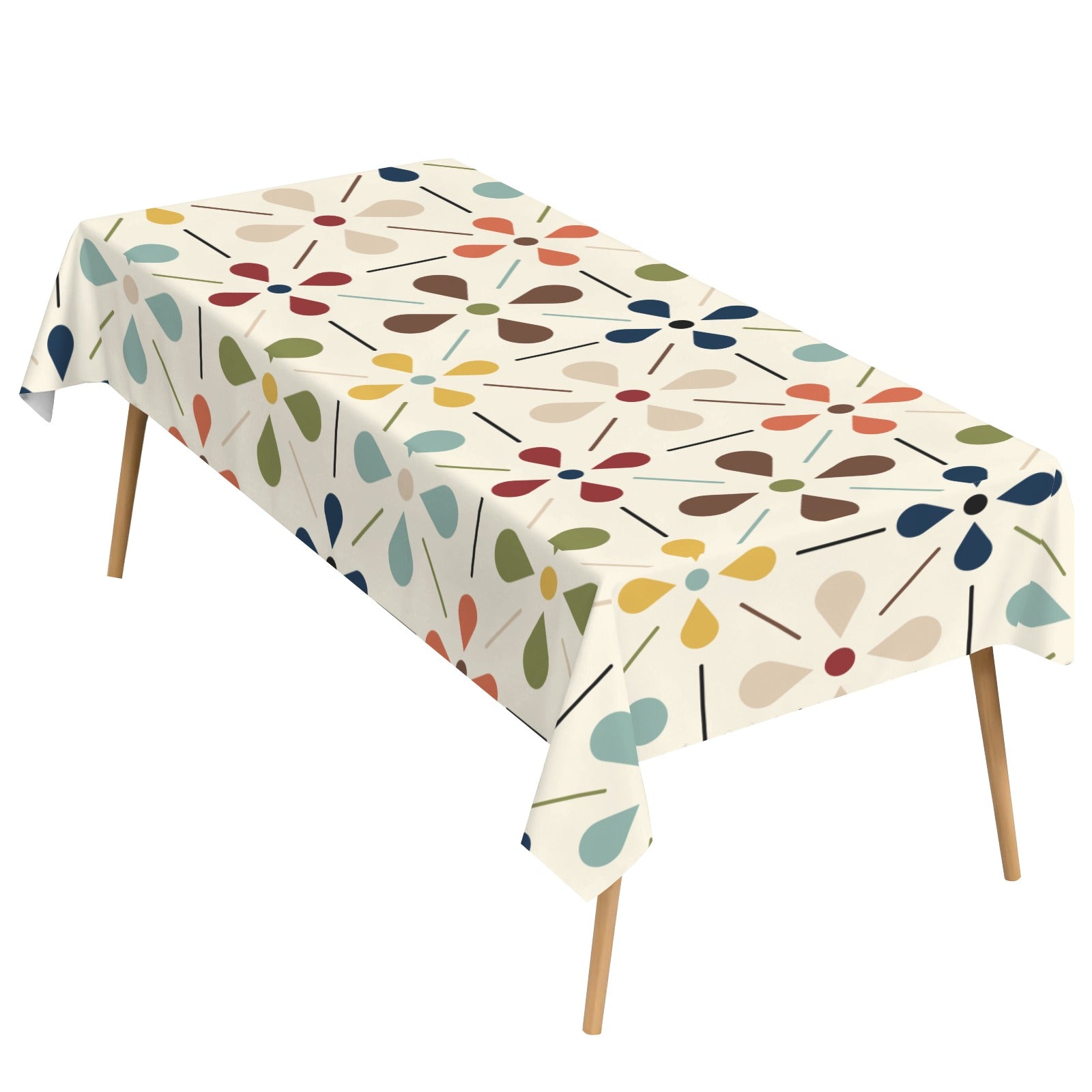 Scandinavian Danish Floral Mid Century Retro Rectangle Tablecloth