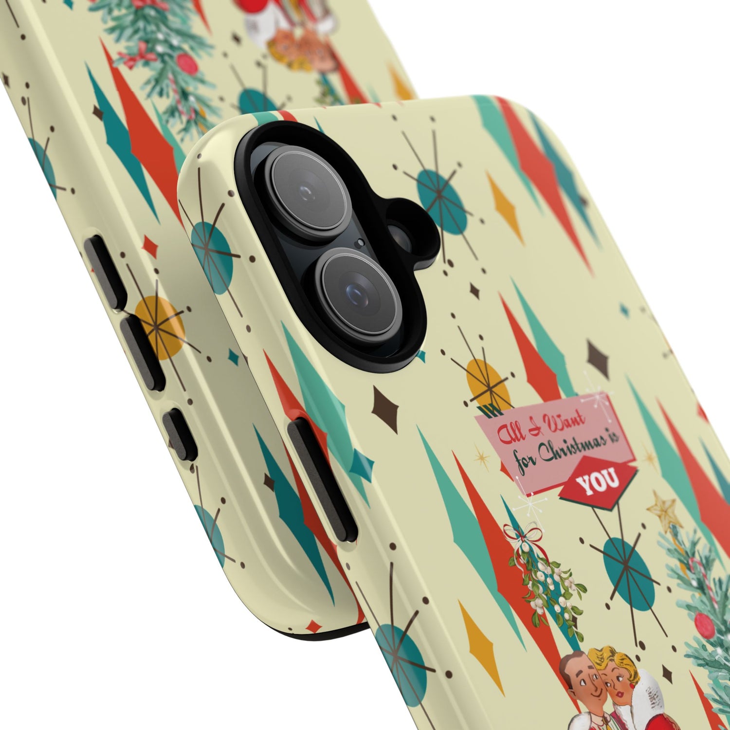 Retro 50s Christmas Phone Case, Mid Century Modern Franciscan Starburst Holiday Smartphone Cover