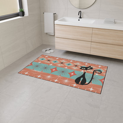 Atomic Cat Mid Century Modern Floor Mat, Retro Starburst Rug