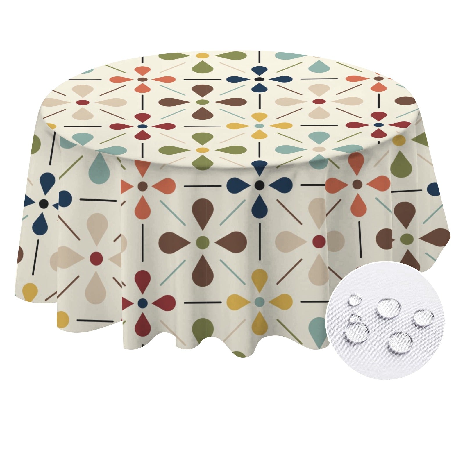 Scandinavian Danish Floral Mid Century Modern Retro Round Tablecloth