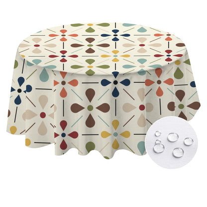 Scandinavian Danish Floral Mid Century Modern Retro Round Tablecloth