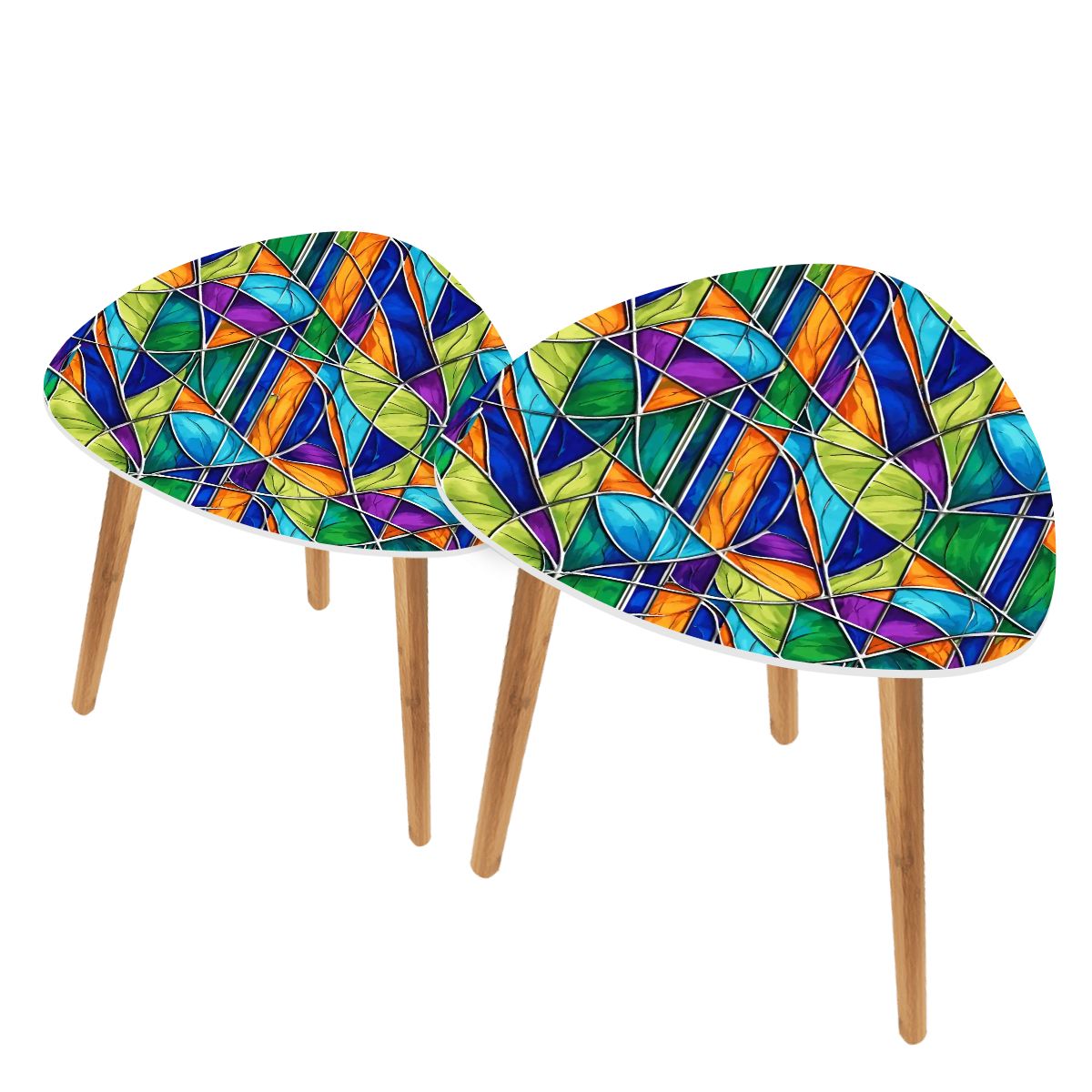Mid Century Modern Faux Stained Glass Retro Nesting Tables
