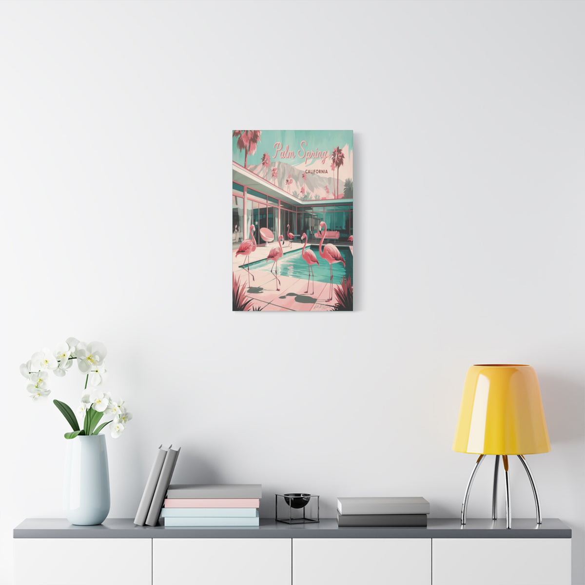 Palm Springs Flamingo Mid Century Modern Canvas Wall Art