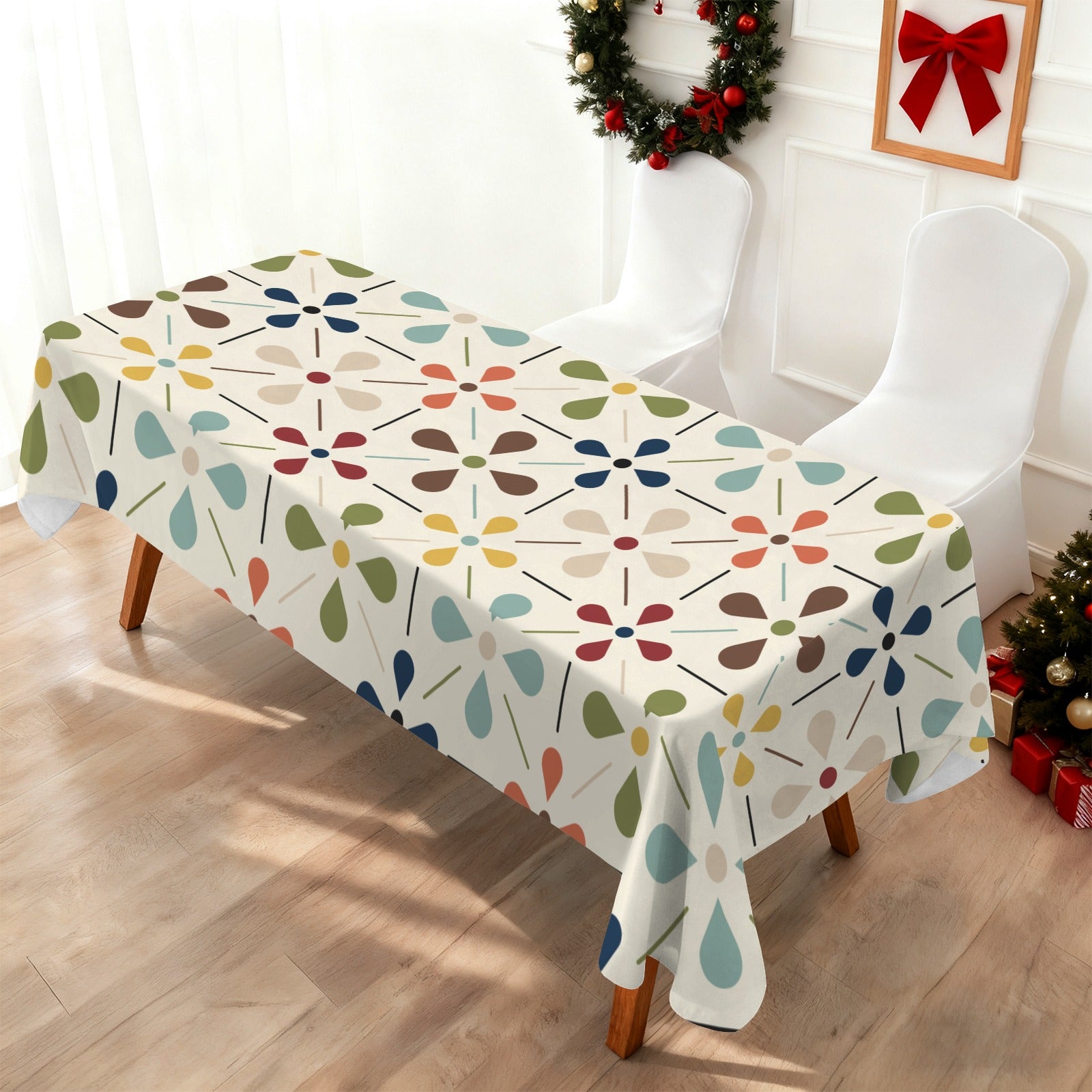 Scandinavian Danish Floral Mid Century Retro Rectangle Tablecloth