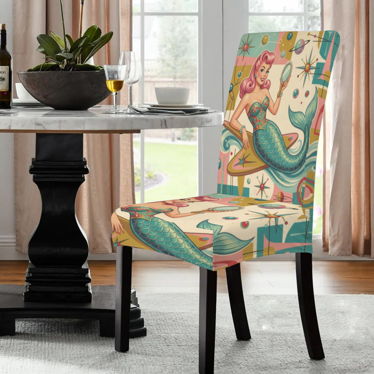 Kitschy Mermaid 50s Mid Century Modern Chair Slipcover