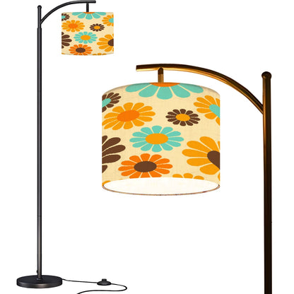 Retro 70s Daisy Floral Arc Floor Lamp, Mid Century Modern Turquoise Orange Brown Decor