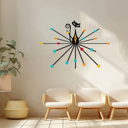 Mid Century Modern Atomic Cat Vinyl Wall Sticker, Retro Starburst Decal, 50s Style Wall Decor