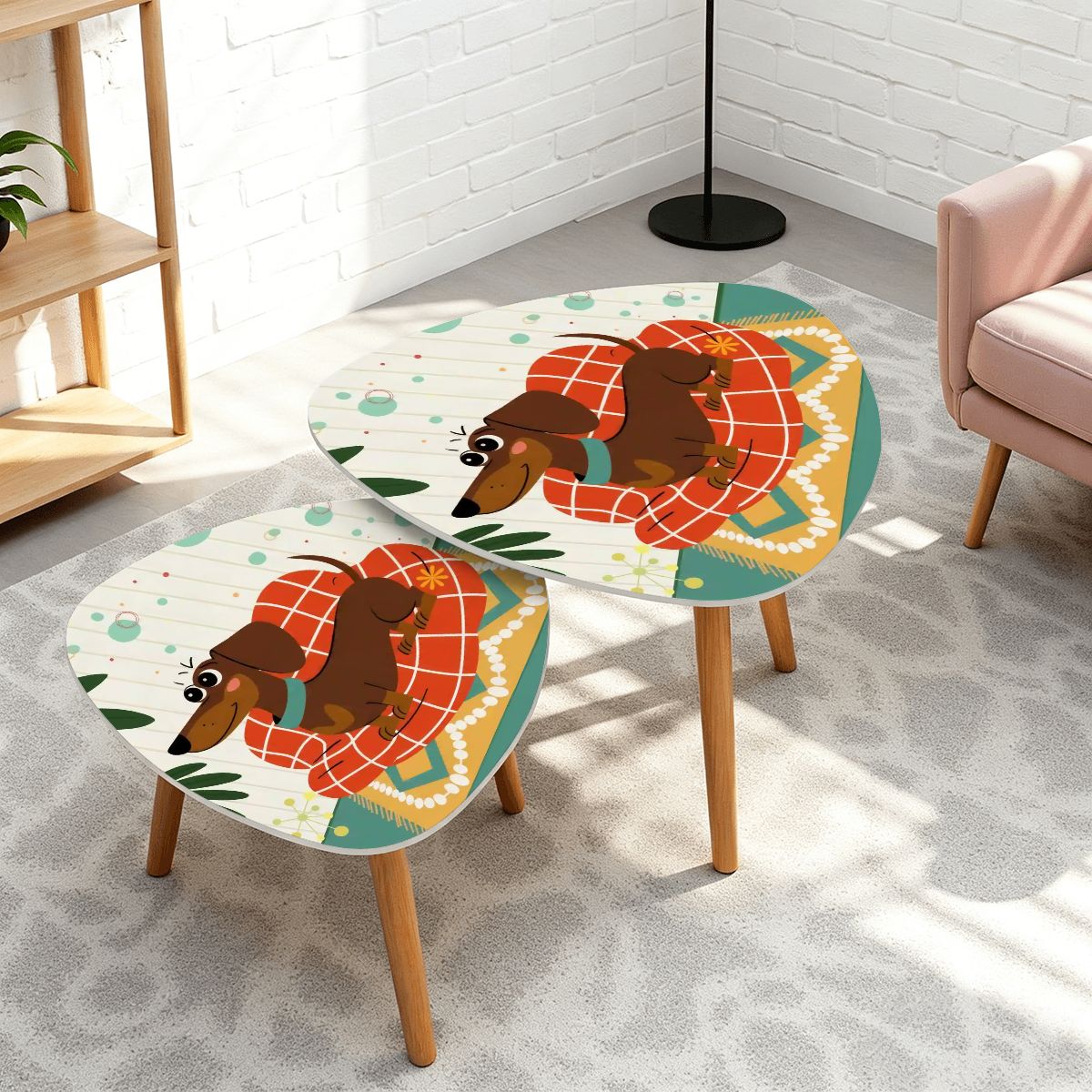 Atomic Doxie Dachshund Mid Century Modern Retro Nesting Tables