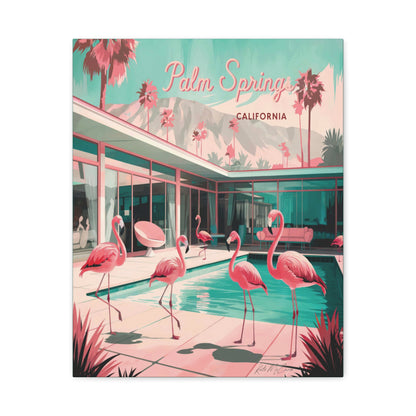 Palm Springs Flamingo Mid Century Modern Canvas Wall Art