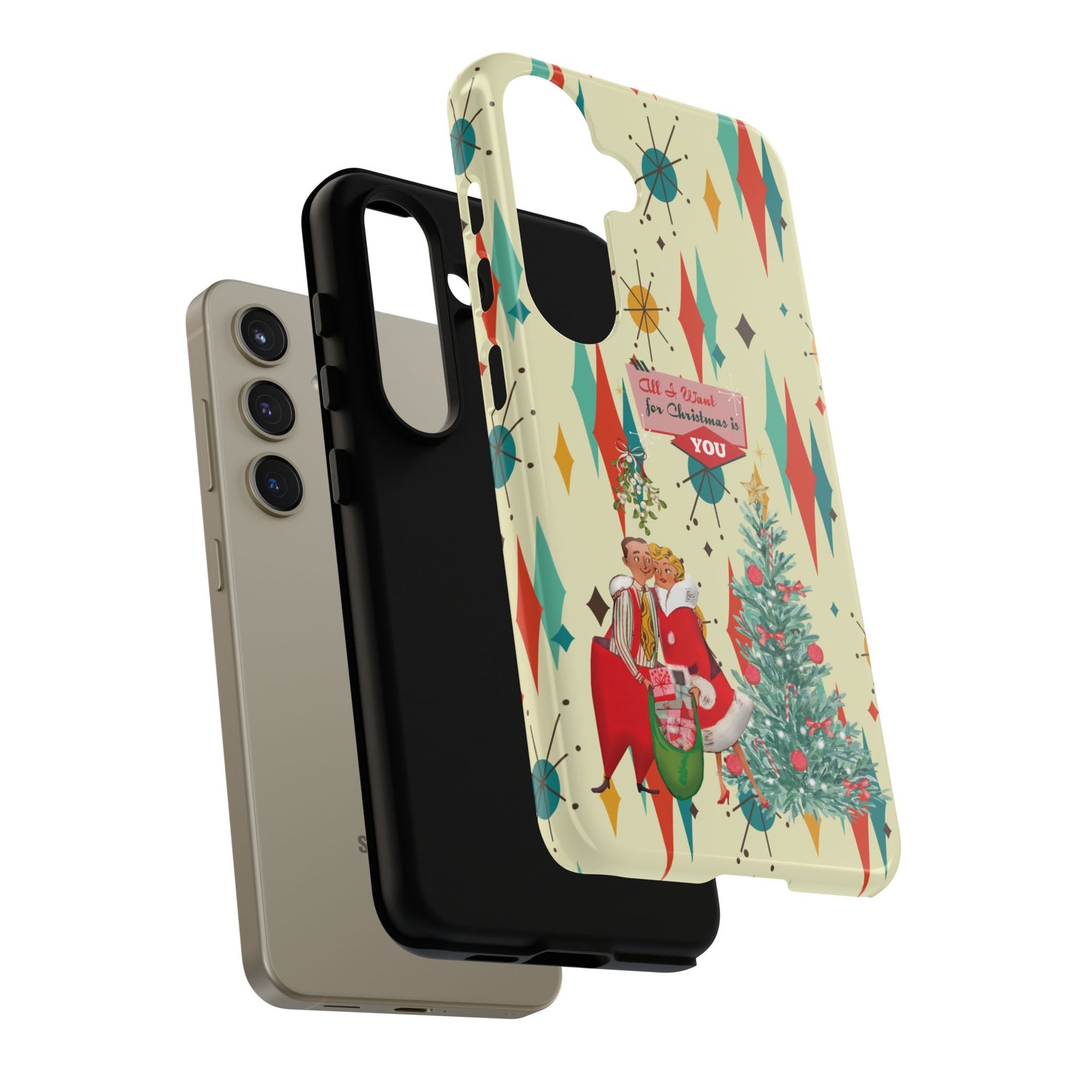 Retro 50s Christmas Phone Case, Mid Century Modern Franciscan Starburst Holiday Smartphone Cover