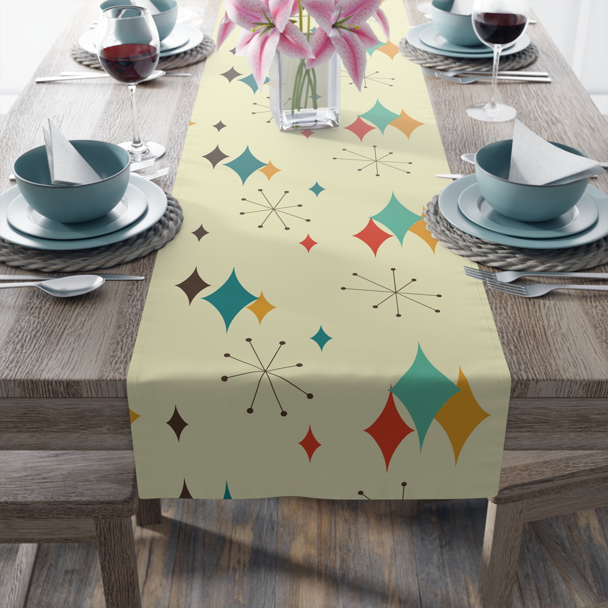 Mid Century Modern Atomic Diamond Starburst Table Runner