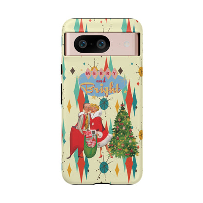 Merry and Bright Retro Christmas iPhone Case, 1950s Kitsch Mid Century Modern Holiday Cover, Atomic Starburst Vintage Phone Accessory