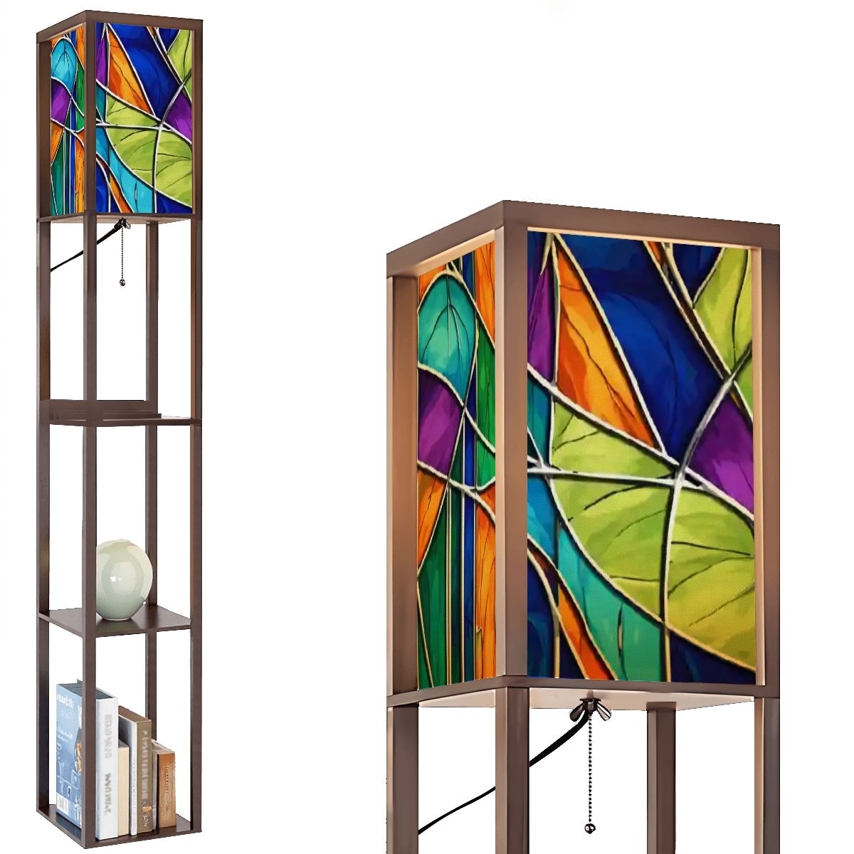 Mid Century Modern Faux Stained Glass Shade for Floor Lamp with Shelves