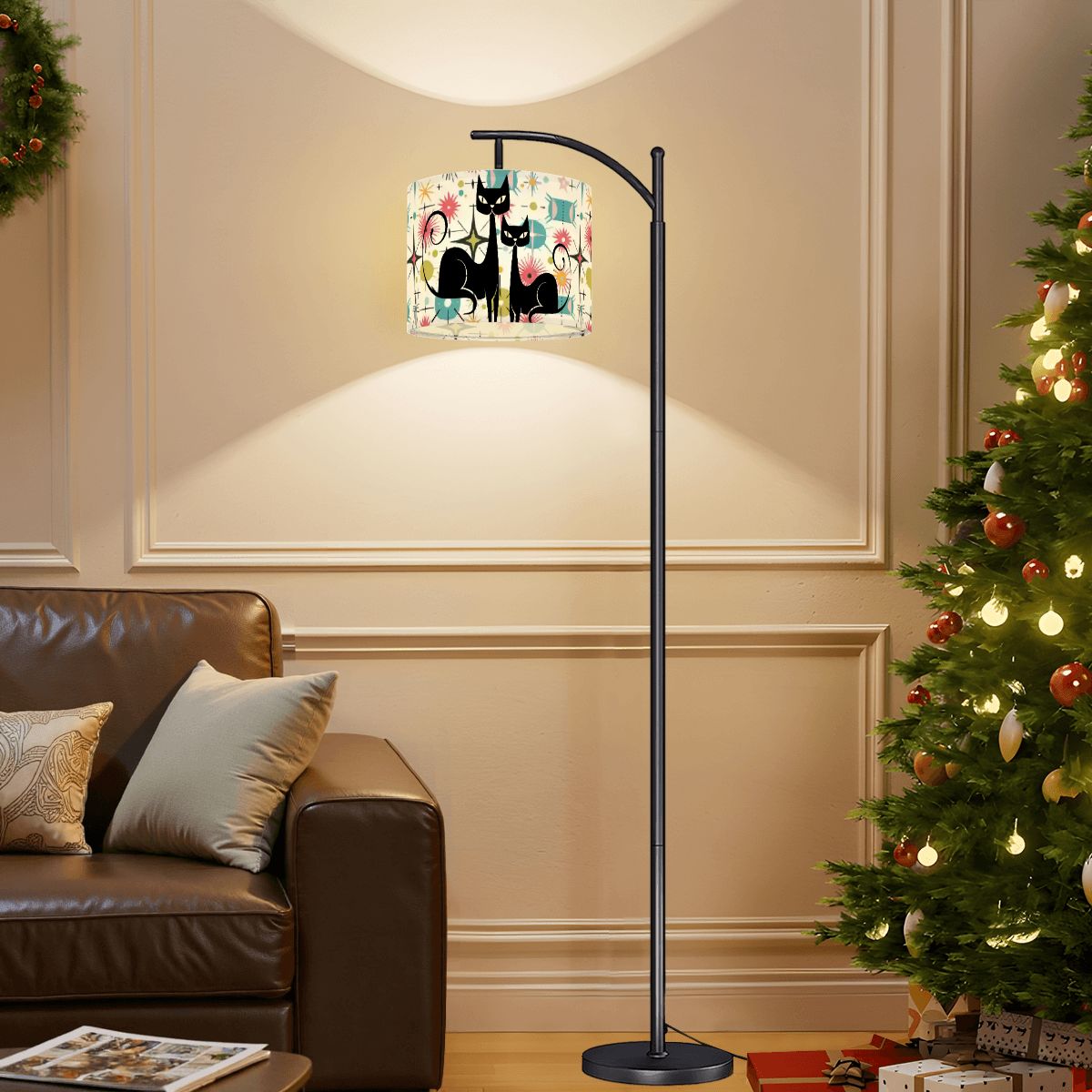 Kitschy Atomic Cat Starburst Mid Century Modern Arc Floor Lamp