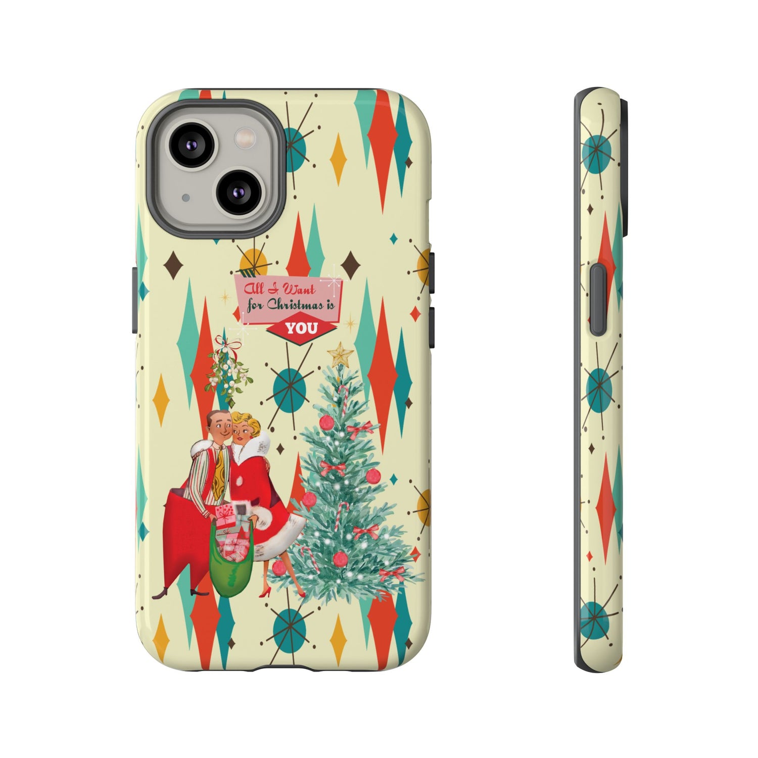 Retro 50s Christmas Phone Case, Mid Century Modern Franciscan Starburst Holiday Smartphone Cover