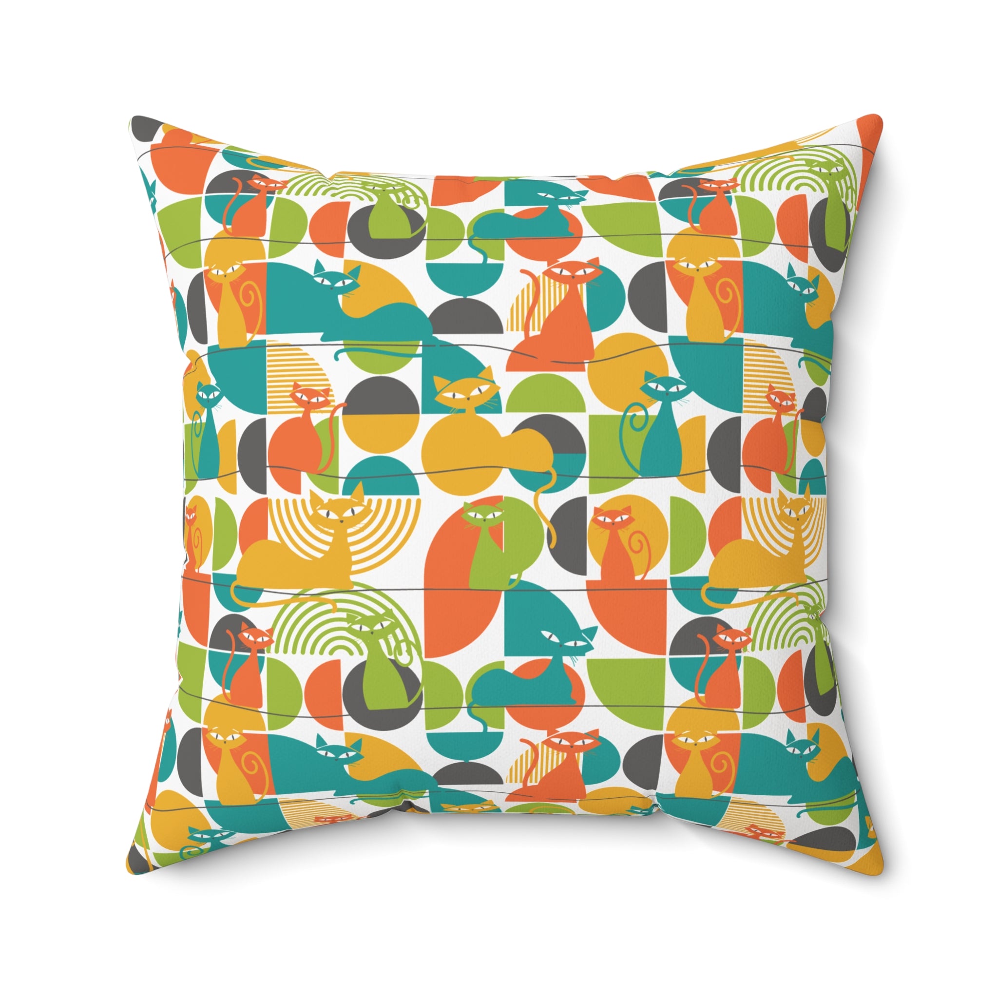 MCM Atomic Cat Retro Geometric Throw Pillow, 50s Mod Cushion