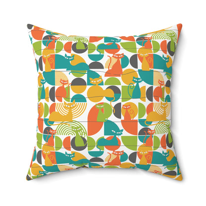 MCM Atomic Cat Retro Geometric Throw Pillow, 50s Mod Cushion