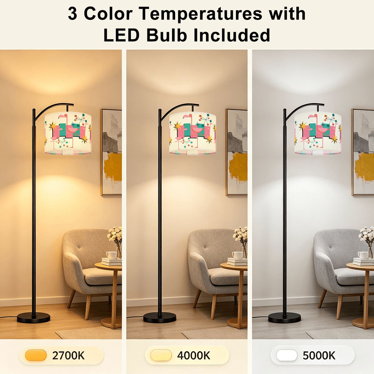 Palm Springs Flamingo Mid Century Modern Retro Arc Floor Lamp