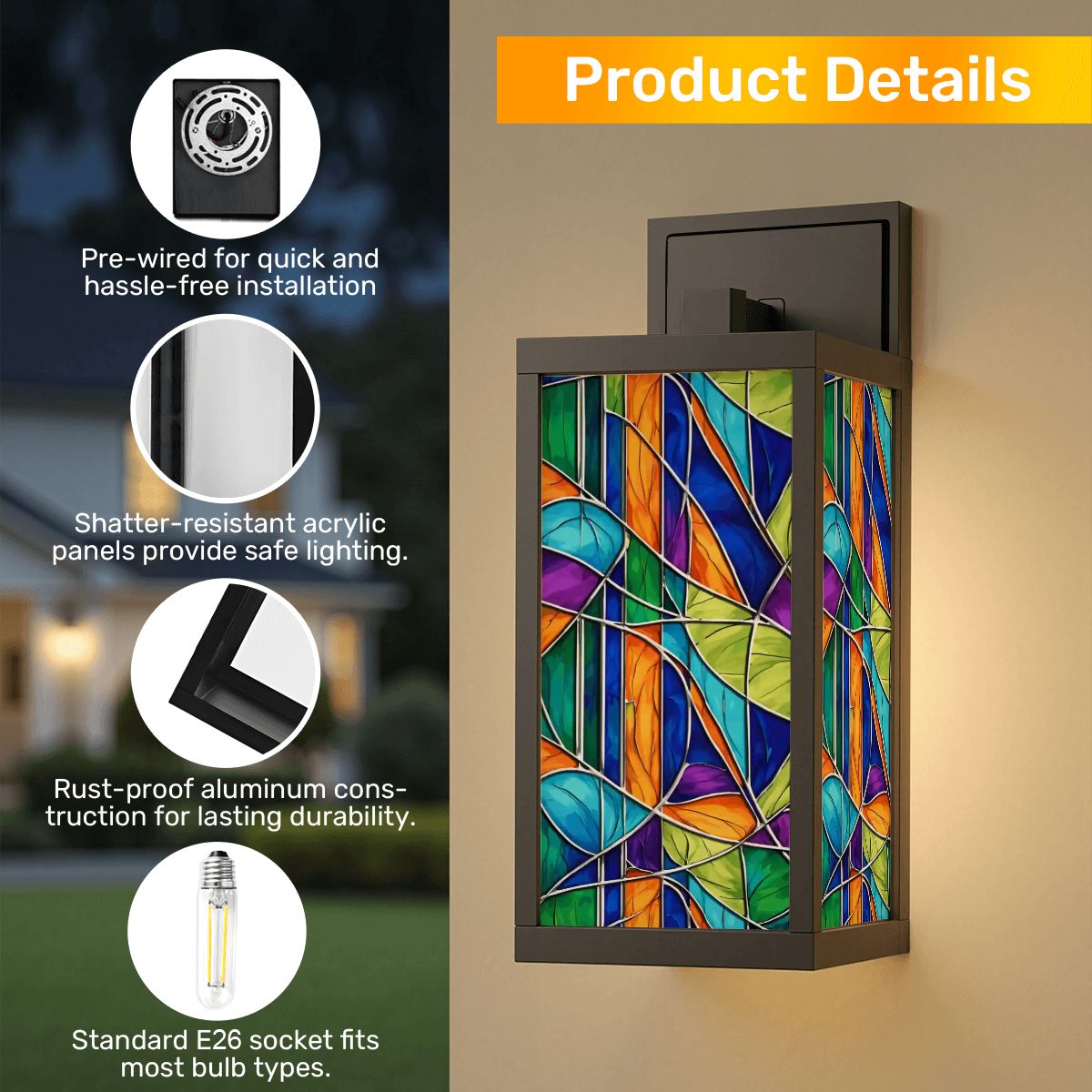 Mid Century Modern Faux Stained Glass Wall Sconce