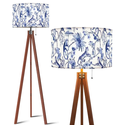 Blue and White Chinoiserie Monkey Leopard Tripod Floor Lamp
