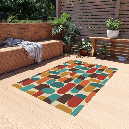 Groovy 70s Mod Geometric Mid Century Modern Outdoor Patio Rug