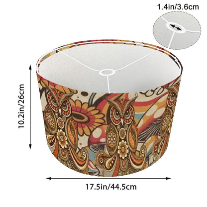 Psychedelic Owl Mushroom Drum Lampshade, Retro 1970s Boho Decor