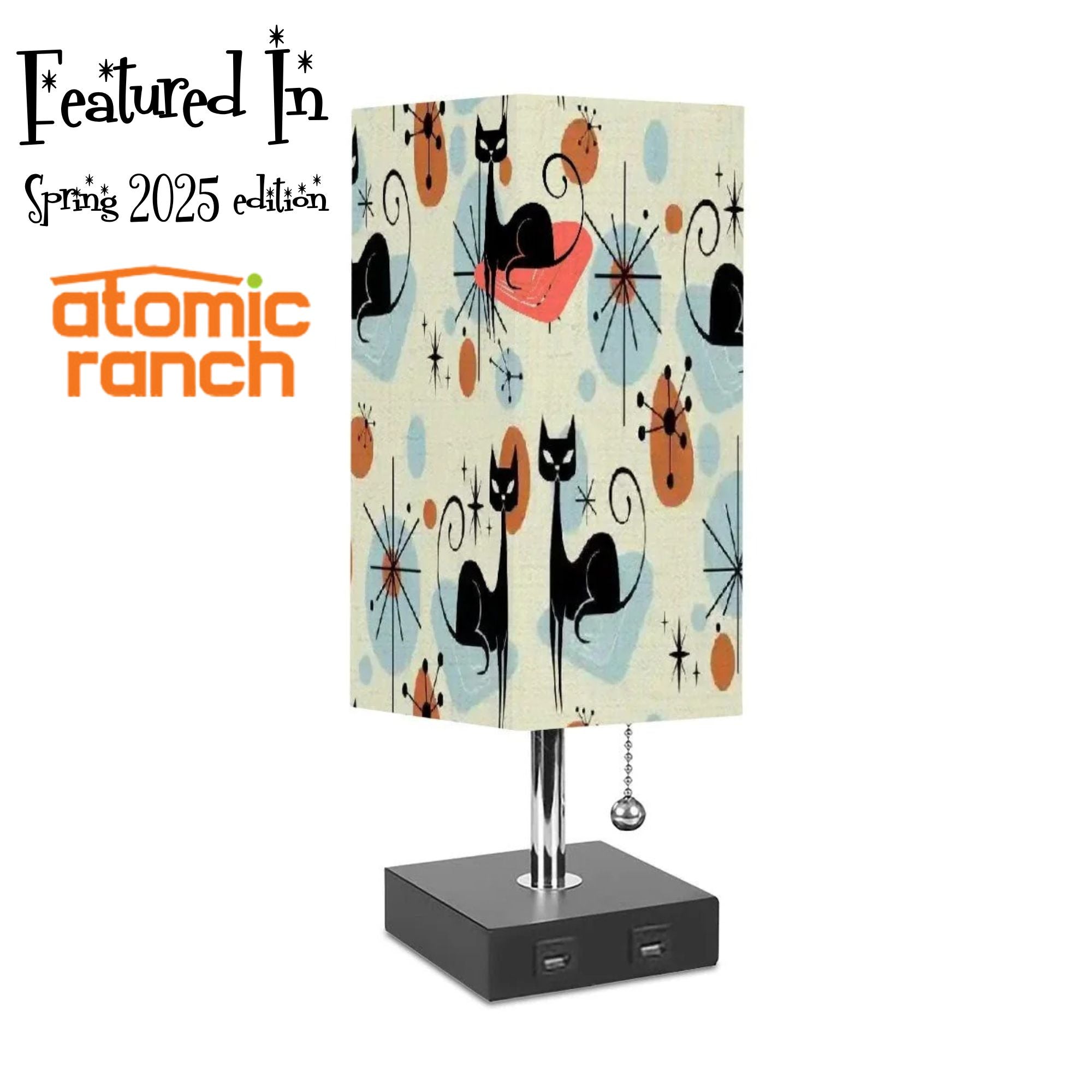 Retro Atomic Cat Table Lamp, Mid Century Modern Space Age Starburst Desk Lamp, Geometric Accent Light