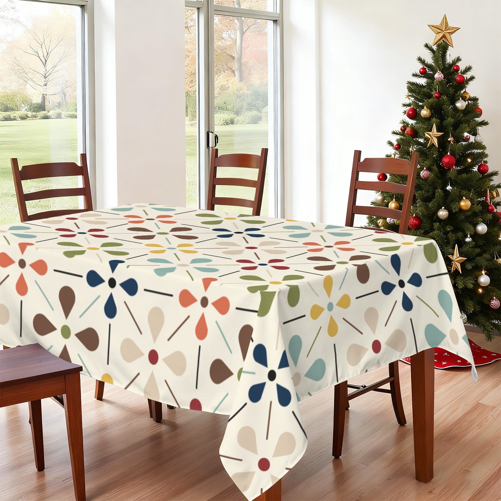 Scandinavian Danish Floral Mid Century Retro Rectangle Tablecloth