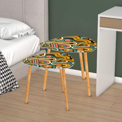 Retro Geometric Nesting Tables, 70s Psychedelic Wave Design, Mid Century Modern Accent Furniture