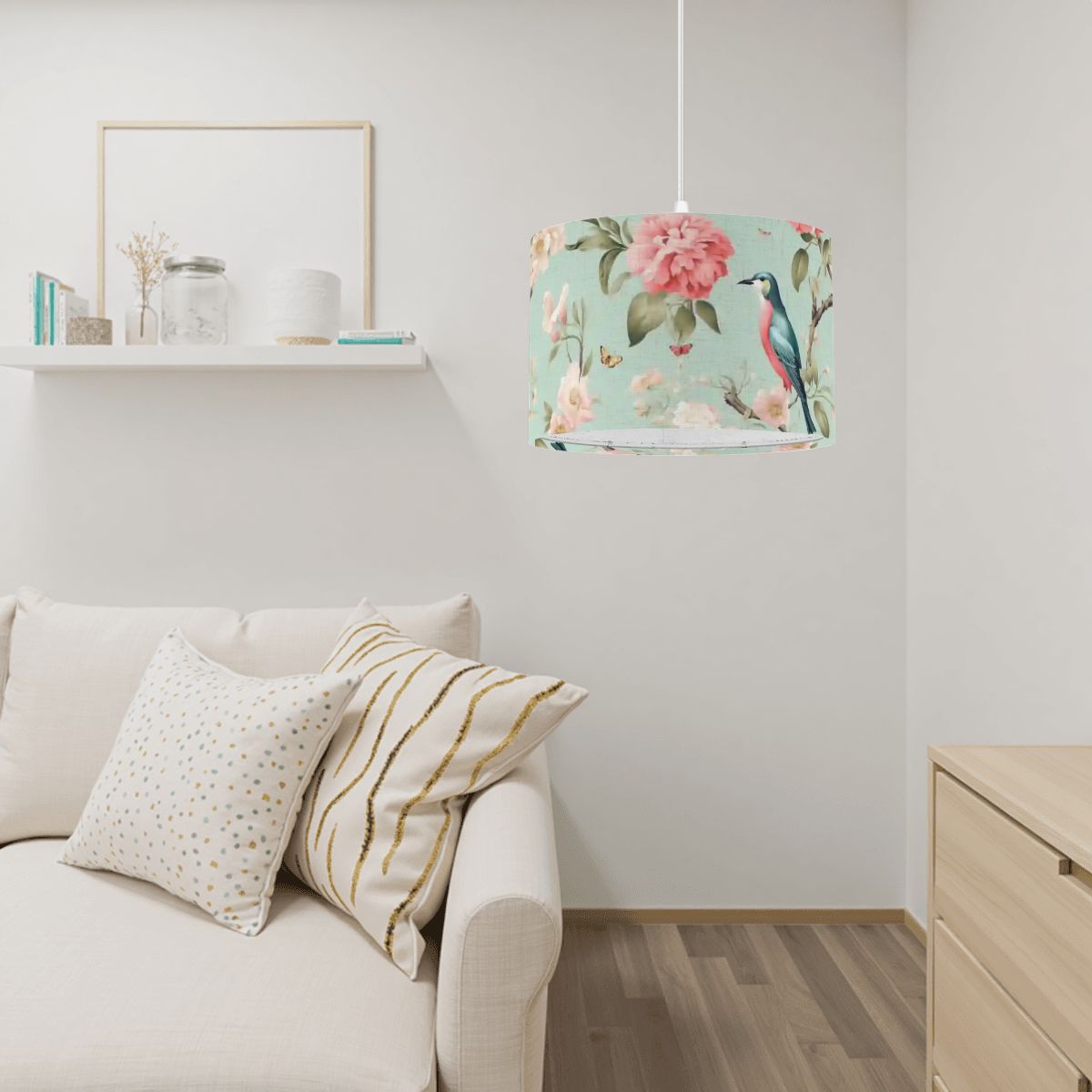 Chinoiserie Bird and Peony Ceiling Pendant Lamp, Hanging Light