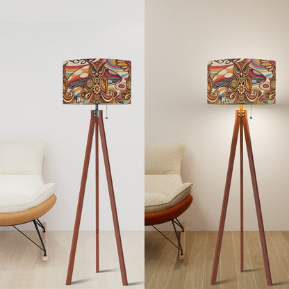 Psychedelic Owl Mushroom Drum Lampshade, Retro 1970s Boho Decor