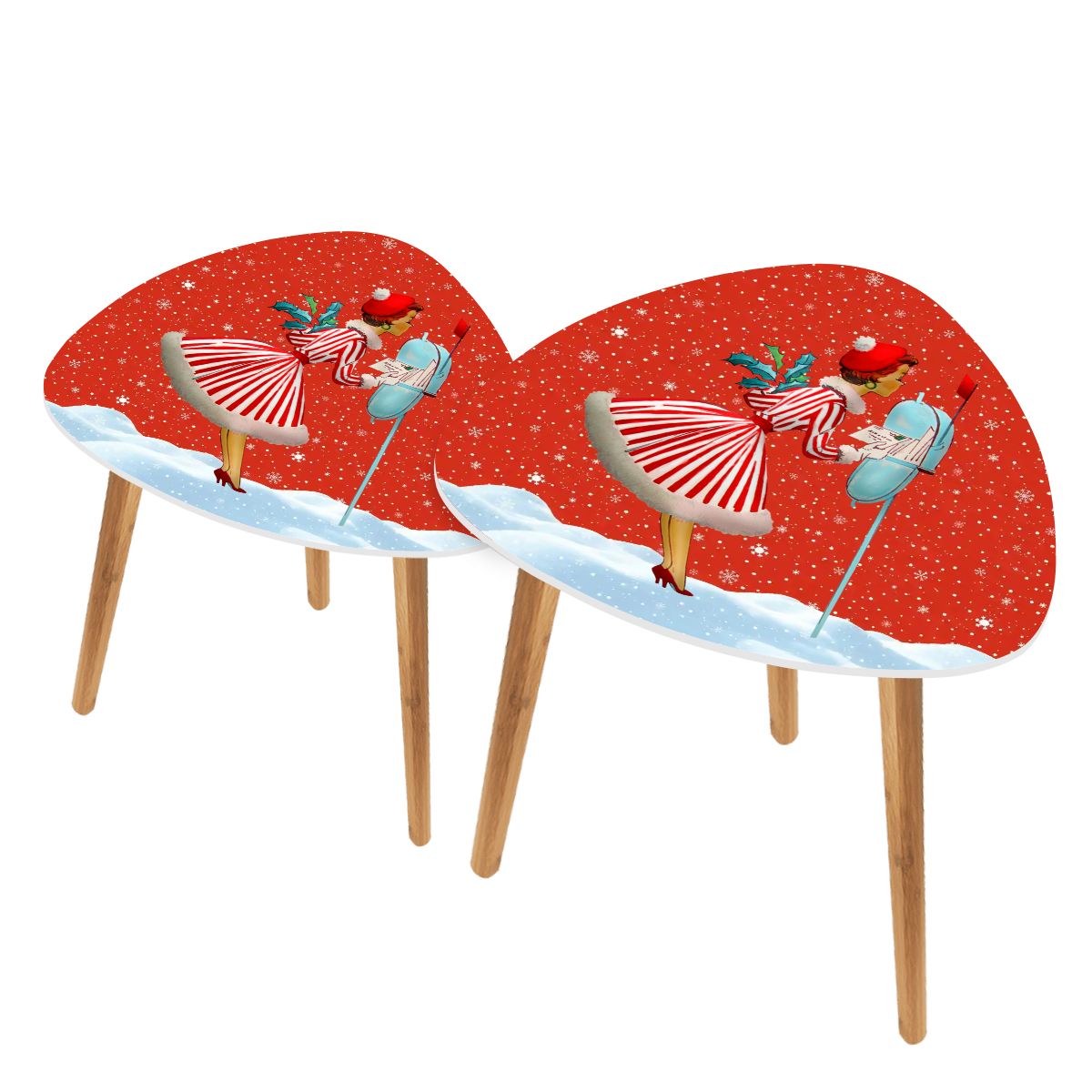 Retro 1950s Christmas Card Art Mid Century Modern Nesting Tables