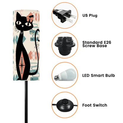 Atomic Cat Mid Century Modern Slim Floor Lamp, Retro 1950s Geometric Accent Lighting