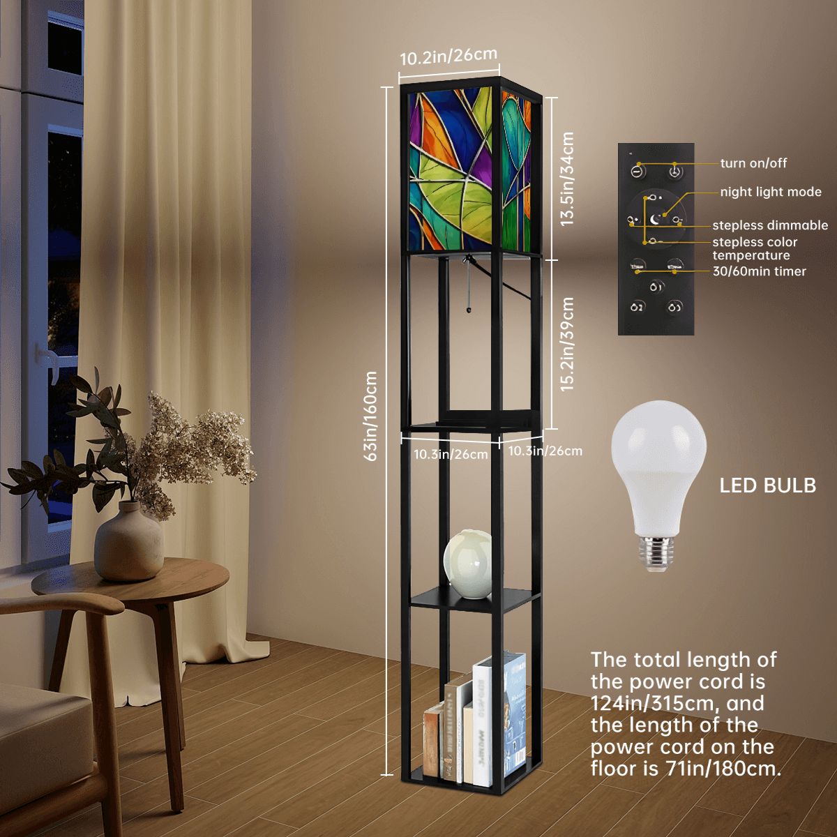 Mid Century Modern Faux Stained Glass Floor Lamp With Shelf