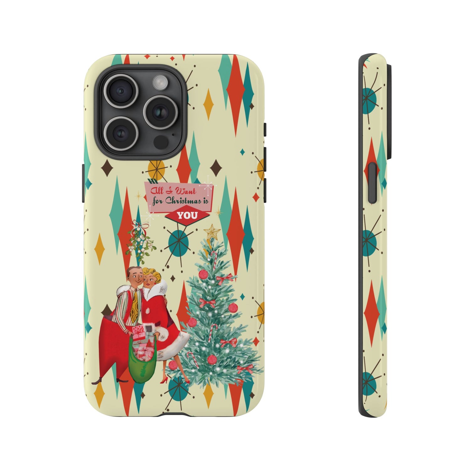 Retro 50s Christmas Phone Case, Mid Century Modern Franciscan Starburst Holiday Smartphone Cover