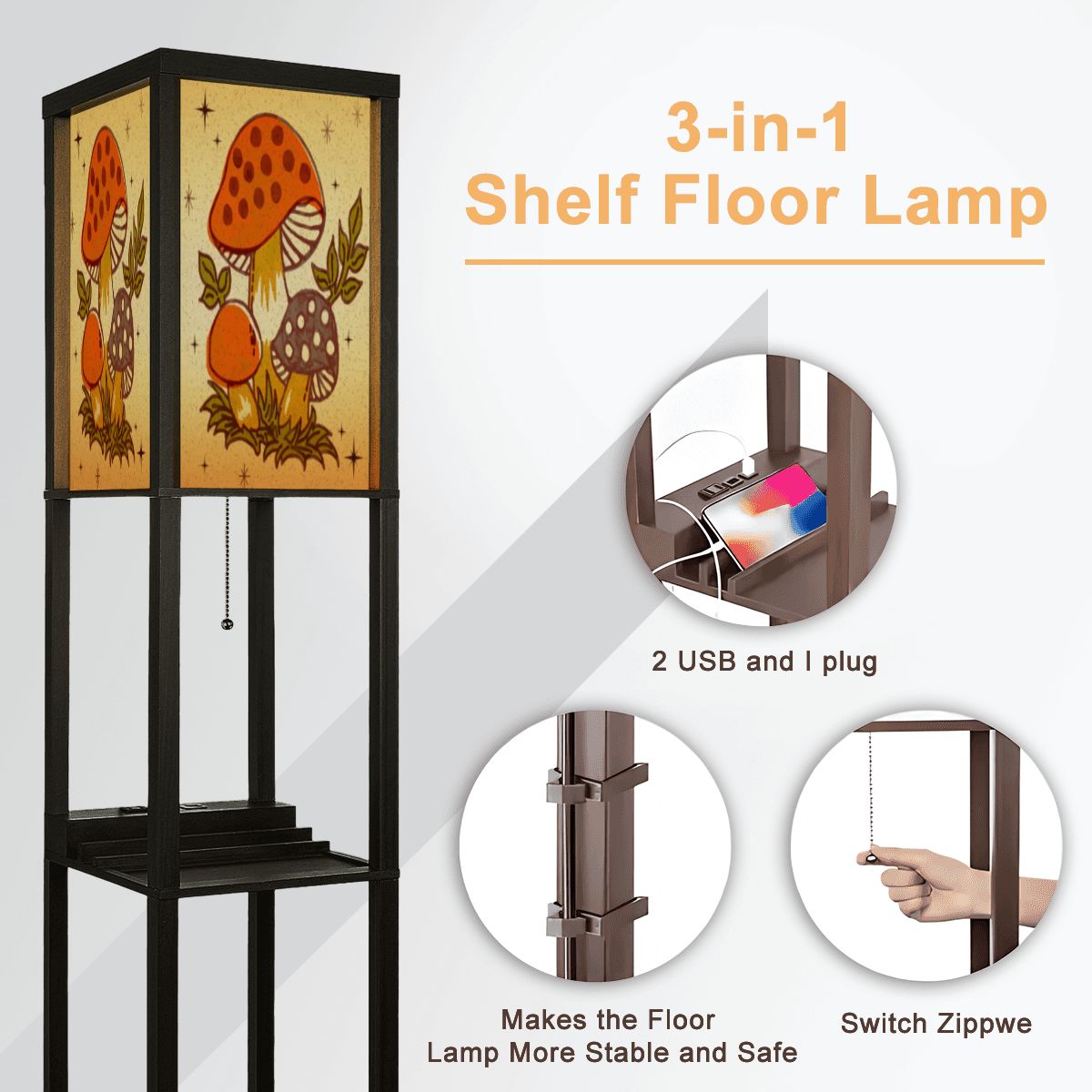 Merry Mushroom Mid Century Modern Retro Floor Lamp with Shelves