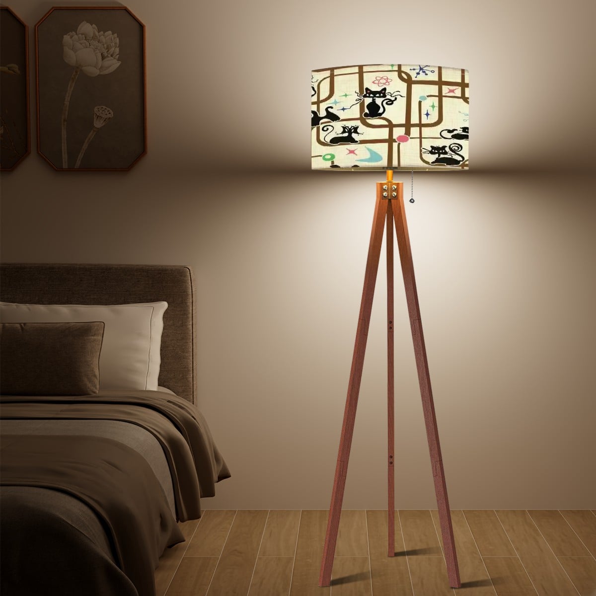 Atomic Cat Kitsch Mid Century Modern Retro Drum Lamp Shade
