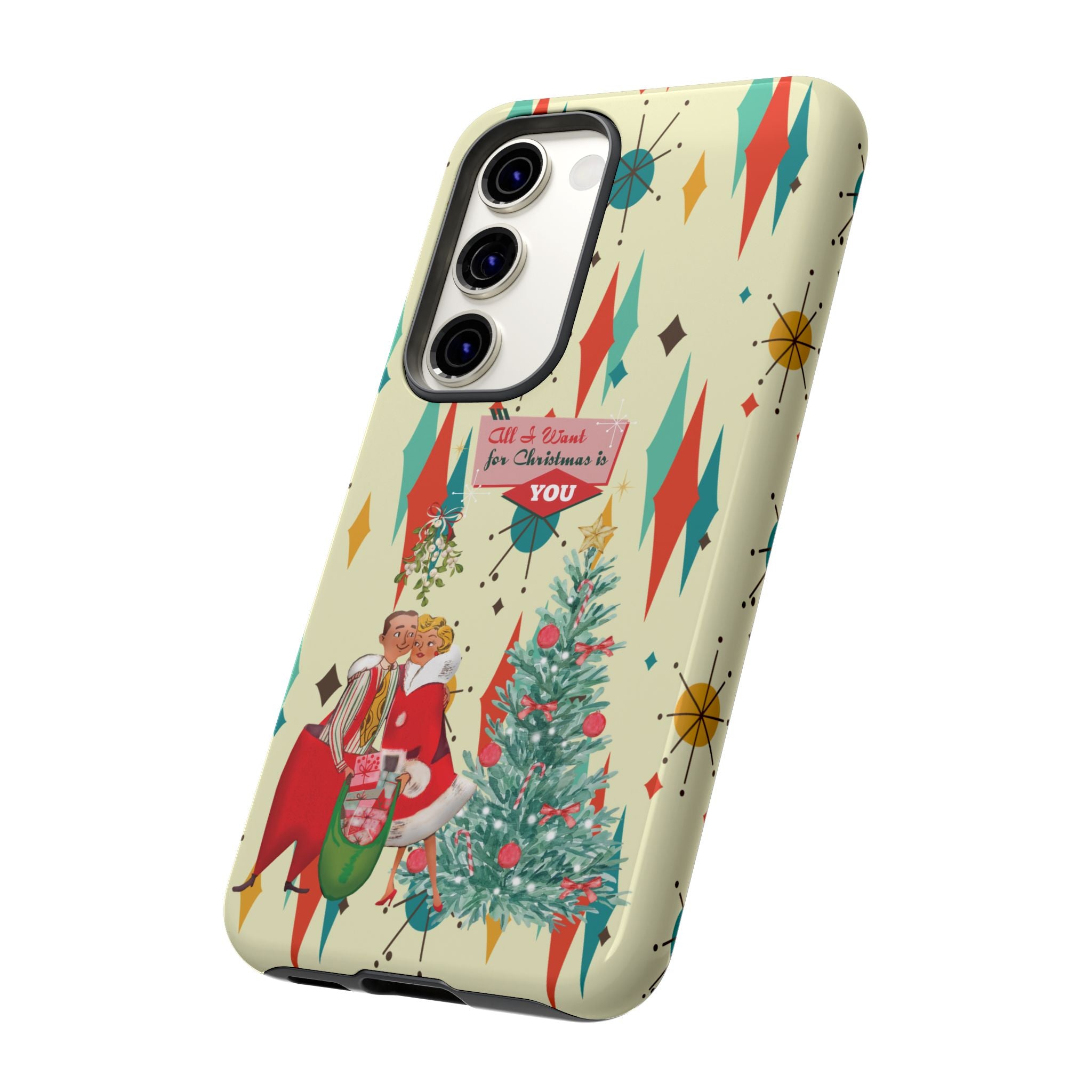 Retro 50s Christmas Phone Case, Mid Century Modern Franciscan Starburst Holiday Smartphone Cover