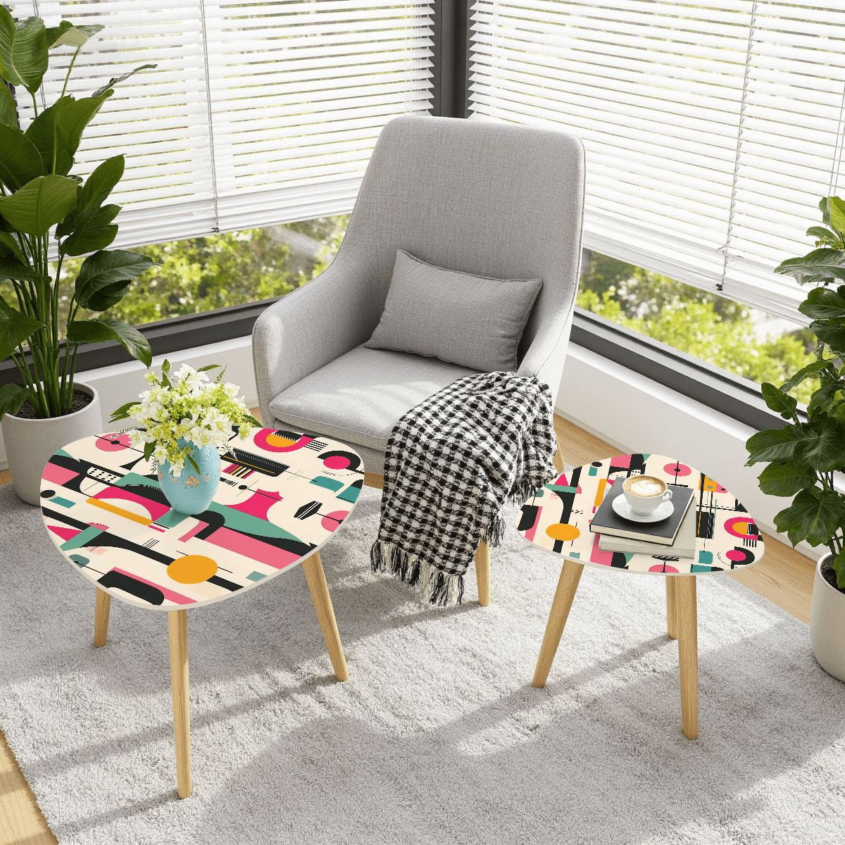 Retro 50s Abstract Geometric Mid Century Modern Nesting Tables