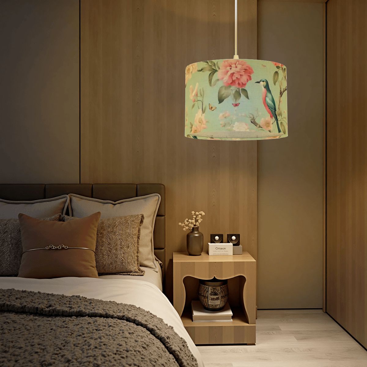 Chinoiserie Bird and Peony Ceiling Pendant Lamp, Hanging Light