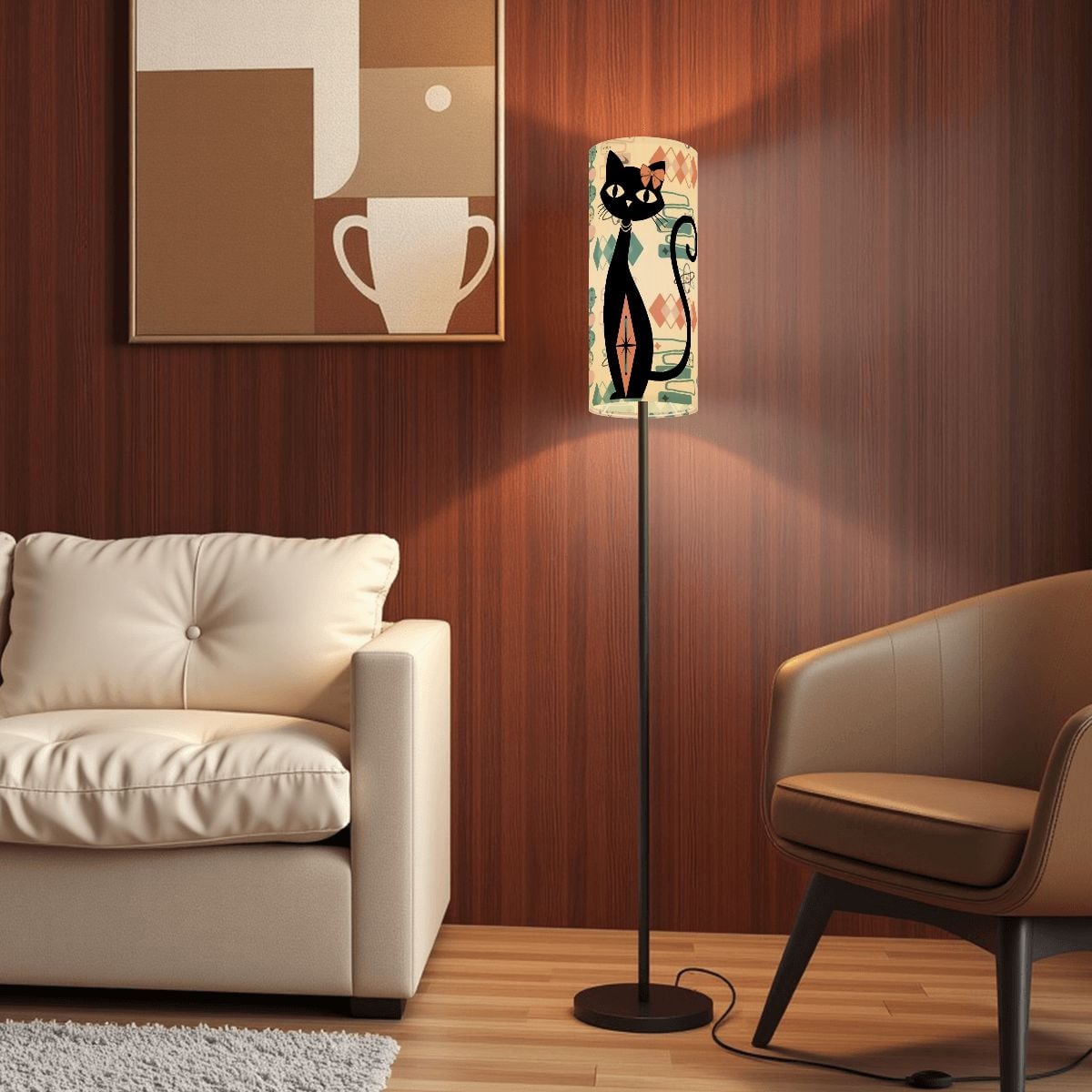 Atomic Cat Mid Century Slim Lamp Shade, Retro 1950S Geometric Accent Lighting