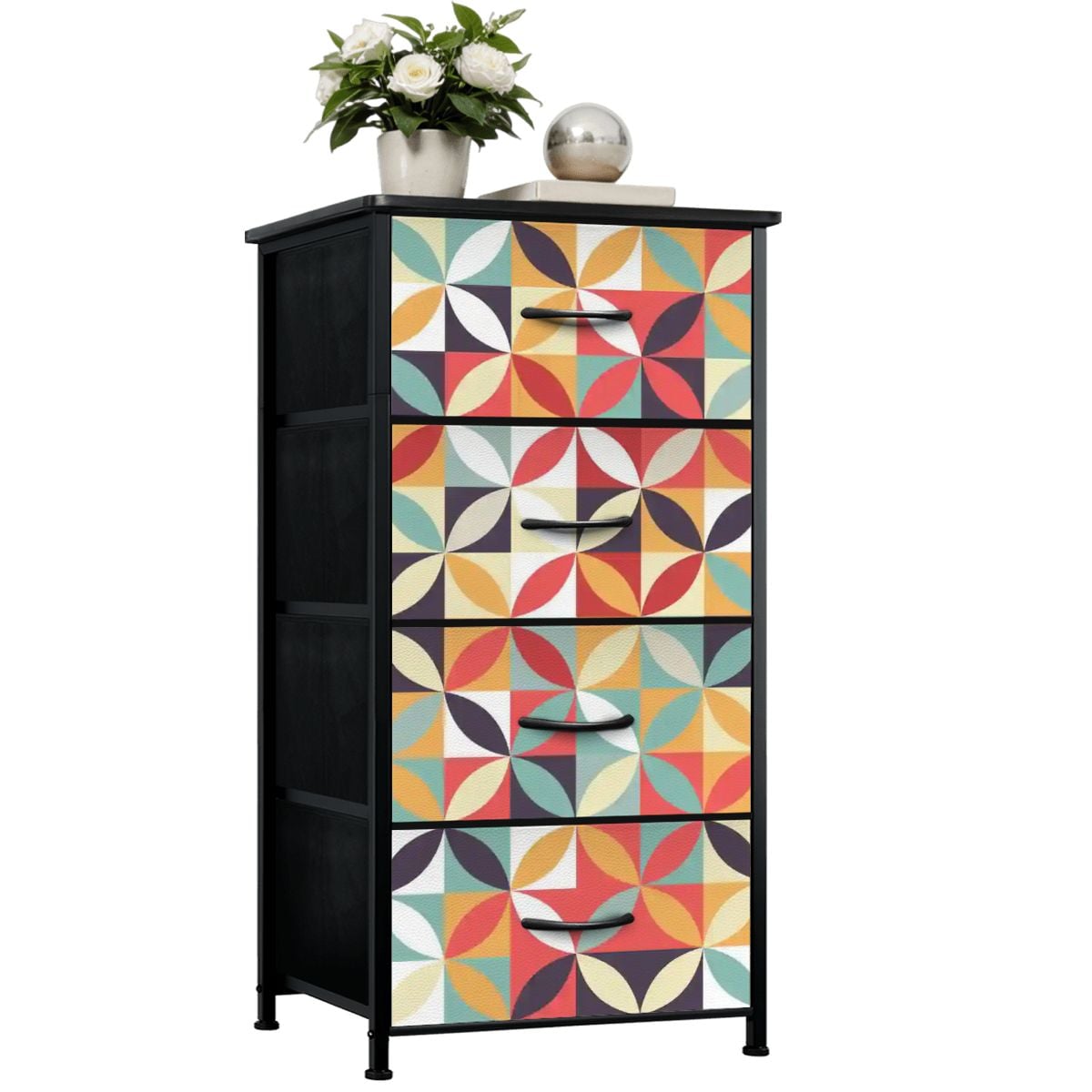 Mid Century Modern Retro Kaleidoscope Pinwheel 4 Drawer Dresser