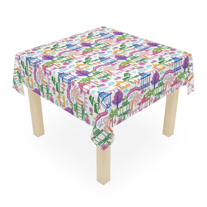 Chinoiserie Pagoda Garden Tablecloth, Grandmillennial Table Linen