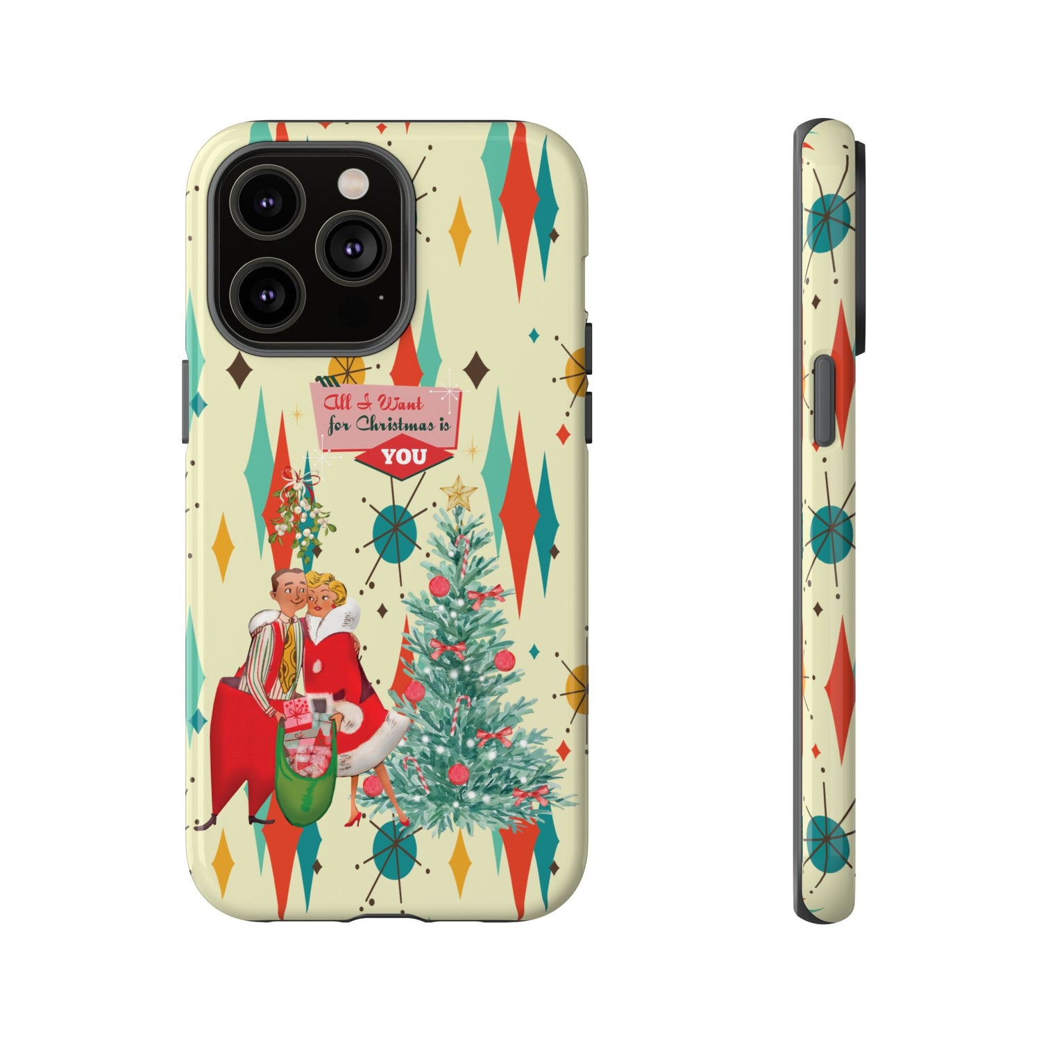 Retro 50s Christmas Phone Case, Mid Century Modern Franciscan Starburst Holiday Smartphone Cover