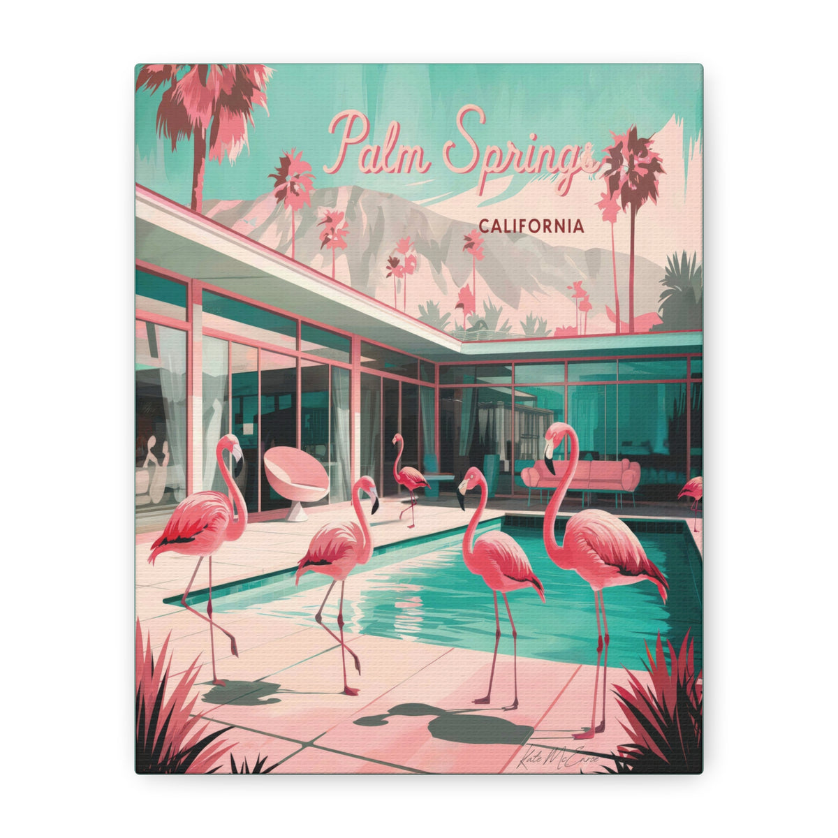 Palm Springs Flamingo Mid Century Modern Canvas Wall Art