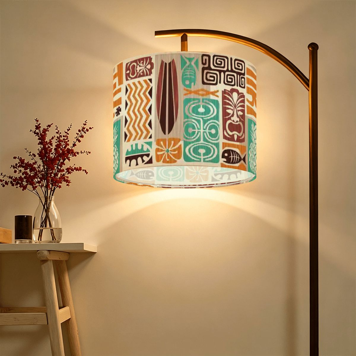 Retro Tiki Polynesian Lamp Shade, Mid Century Modern Exotica