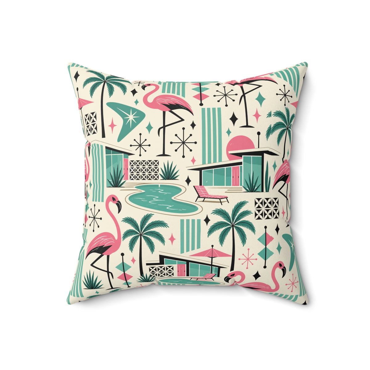 Palm Springs Flamingo Mid Century Modern Retro Throw Pillow