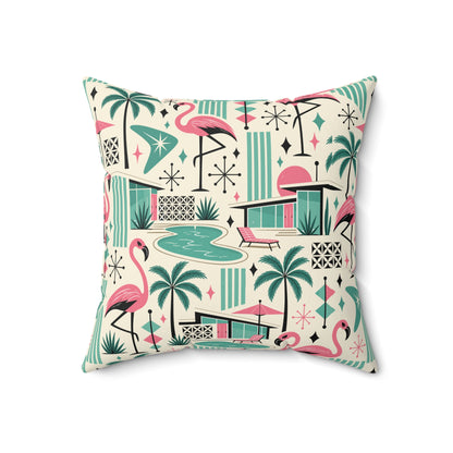 Palm Springs Flamingo Mid Century Modern Retro Throw Pillow