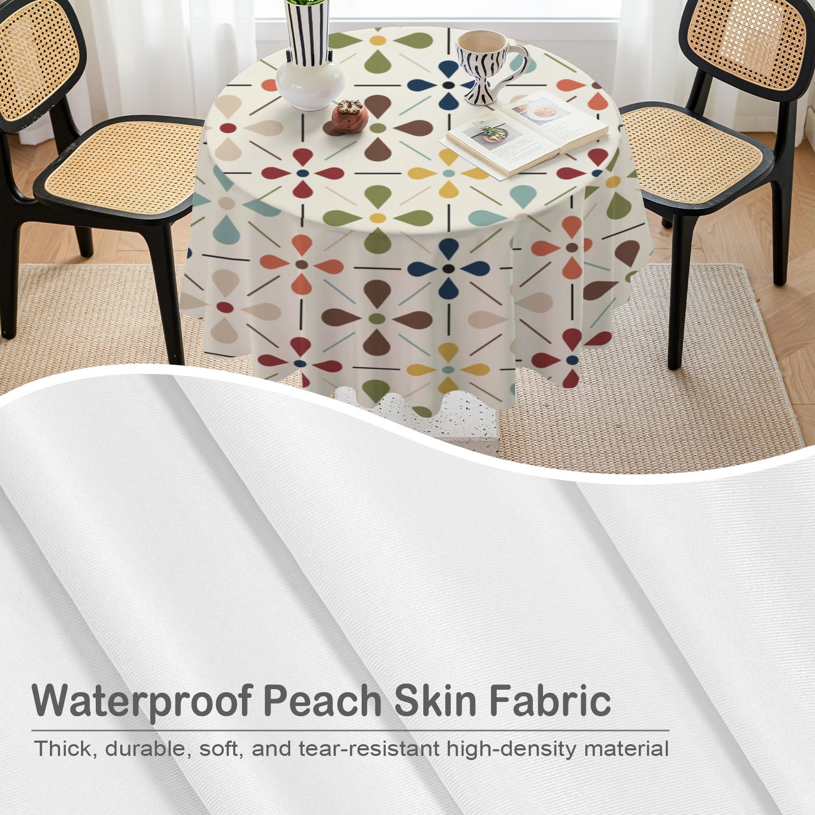 Scandinavian Danish Floral Mid Century Modern Retro Round Tablecloth